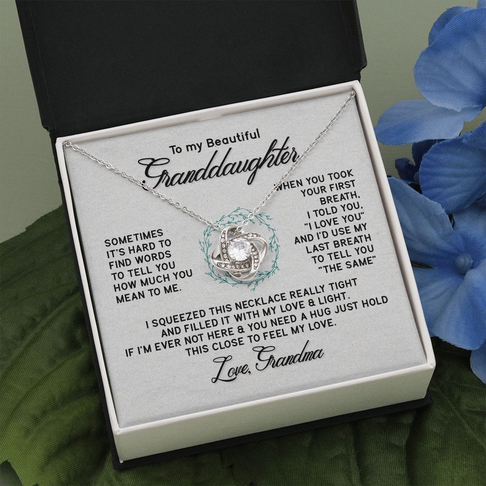 To My Granddaughter - Love, Grandmom -Love Knot Necklace